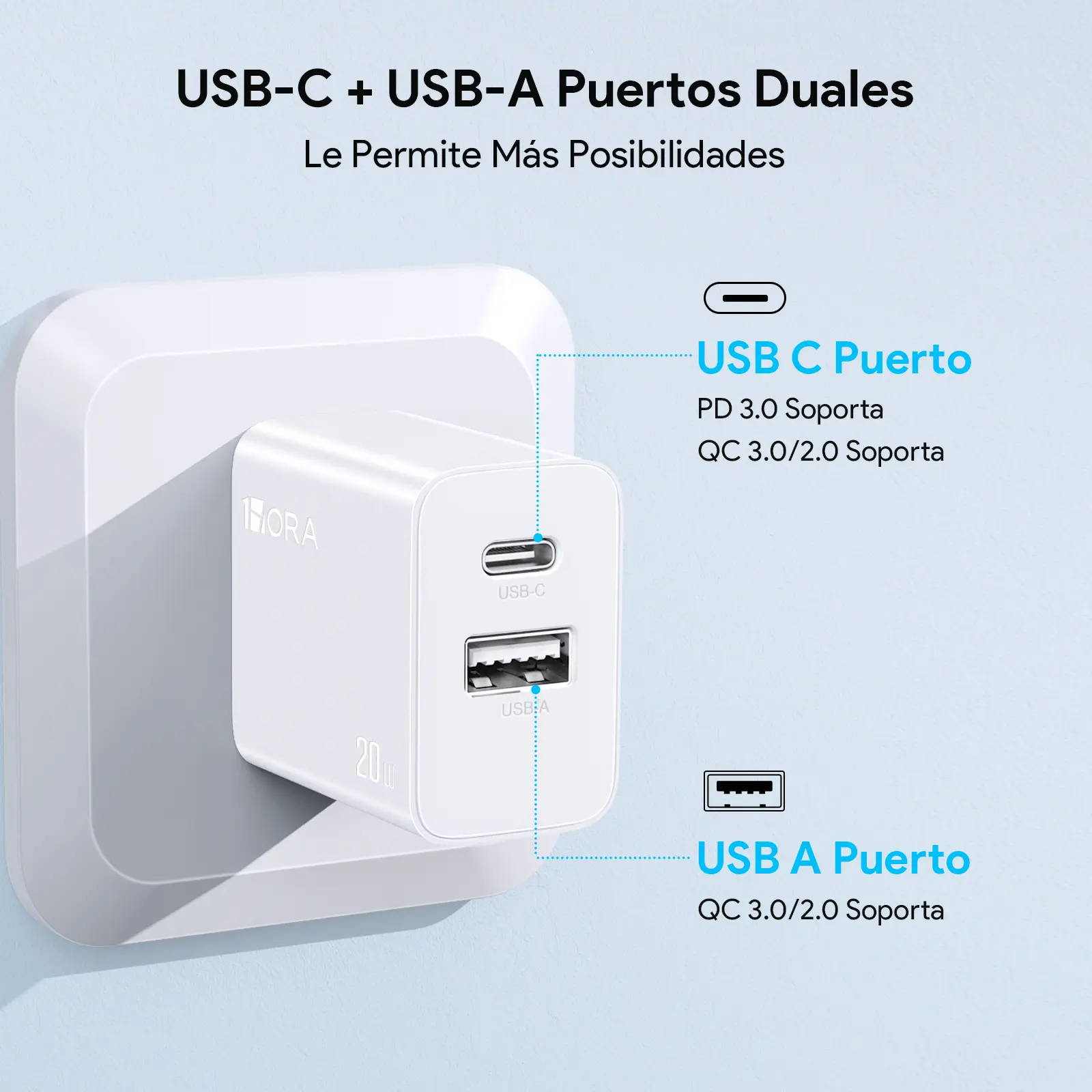 Cargador Rápido Dual 20W USB-C + USB-A GAR161 Blanco 3