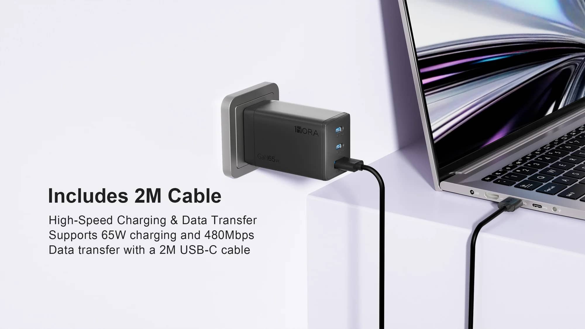Cargador Rápido 65W – Triple Puerto USB-C + USB-A GAR322 2