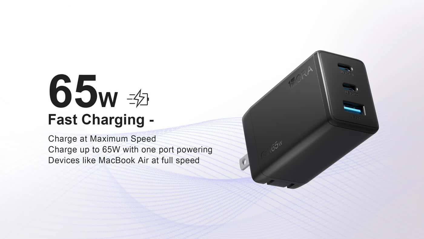 Cargador Rápido 65W – Triple Puerto USB-C + USB-A GAR322 3