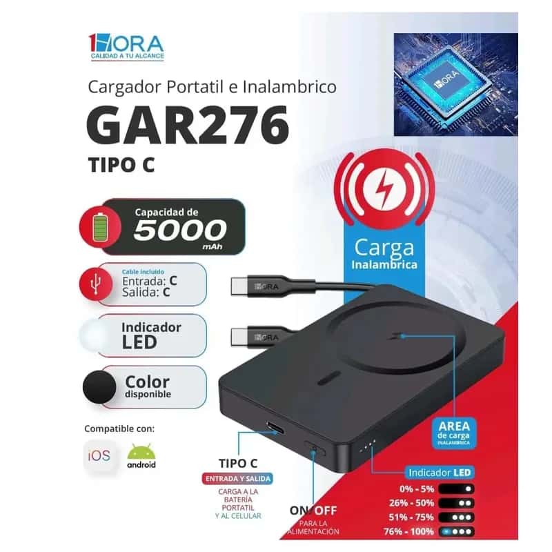 Cargador portatil e inalambrico de 5000 mAH con magsafe 4